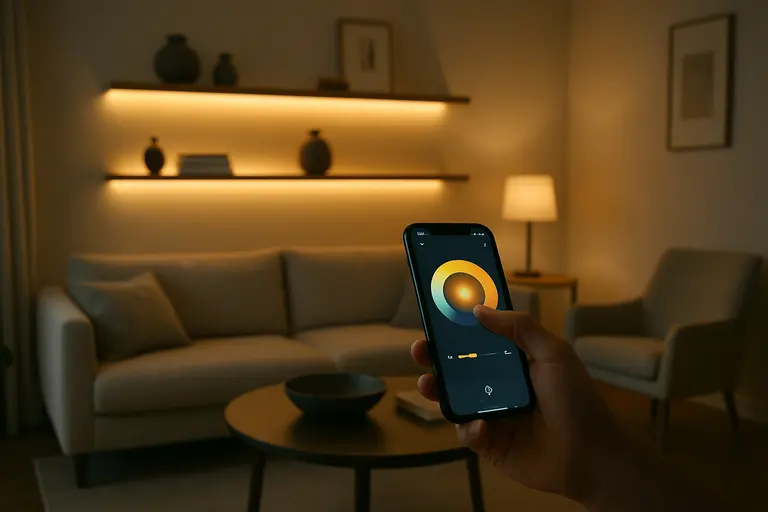 Layered room with table lamps, wall art, and discreet smart home devices