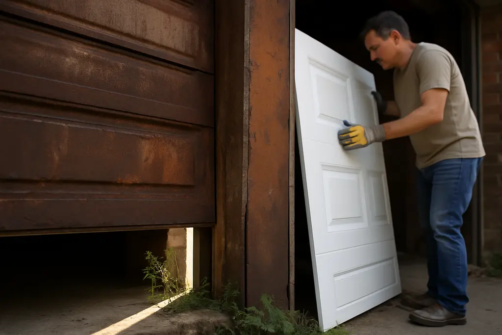 Garage Door ROI example with a new steel door on a tidy suburban home