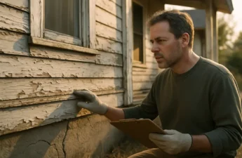 Lead-Safe Renovation plan with tools, plastic sheeting and a smart thermostat nearby