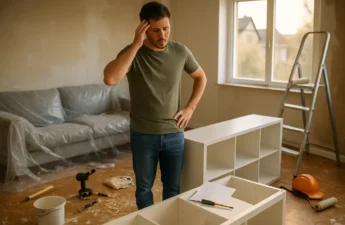 DIY project decline shown through tools beside a written home renovation plan