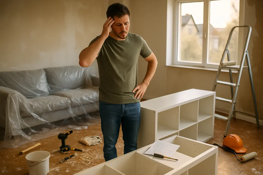 DIY project decline shown through tools beside a written home renovation plan