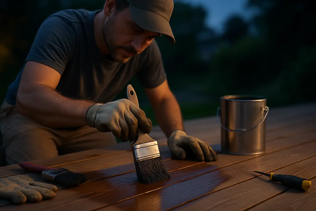 Durable Outdoor Materials on a covered patio with composite decking and metal furniture