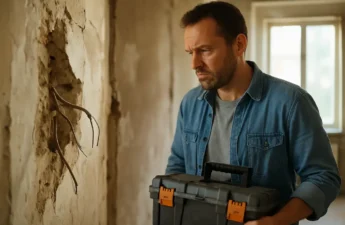 Homeowner deciding when to hire a pro before opening a wall for repairs