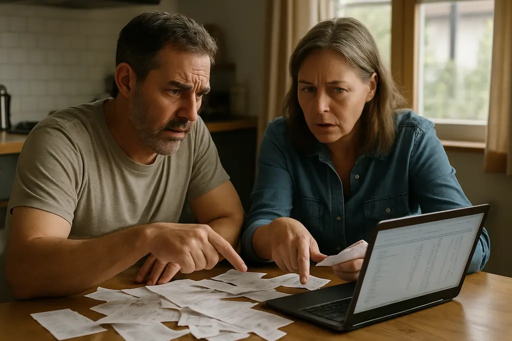 Homeowner reviewing home repair budgeting notes beside contractor estimates