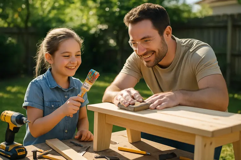 Homeowner reviewing patio furniture placement before permanent outdoor work