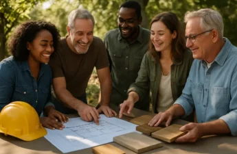 Hybrid home projects planning board with flooring, paint and cabinet samples