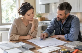 Kitchen Remodel ROI planning with cabinet samples and a budget worksheet