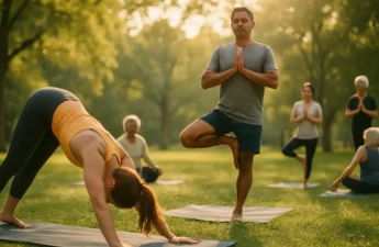 Outdoor Wellness Zones with lounge seating, planters, and low evening lighting