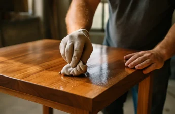 Workbench with cordless tools showing power tool finishes and coated drill bits
