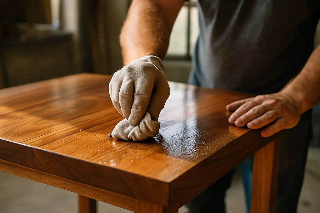Workbench with cordless tools showing power tool finishes and coated drill bits