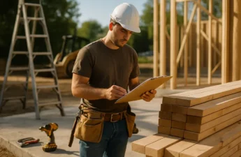 Homeowner reviewing rising material costs beside remodel plans and samples