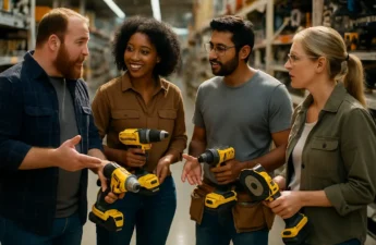 Tool Buying Trends shown with smart home devices and hand tools on a workbench