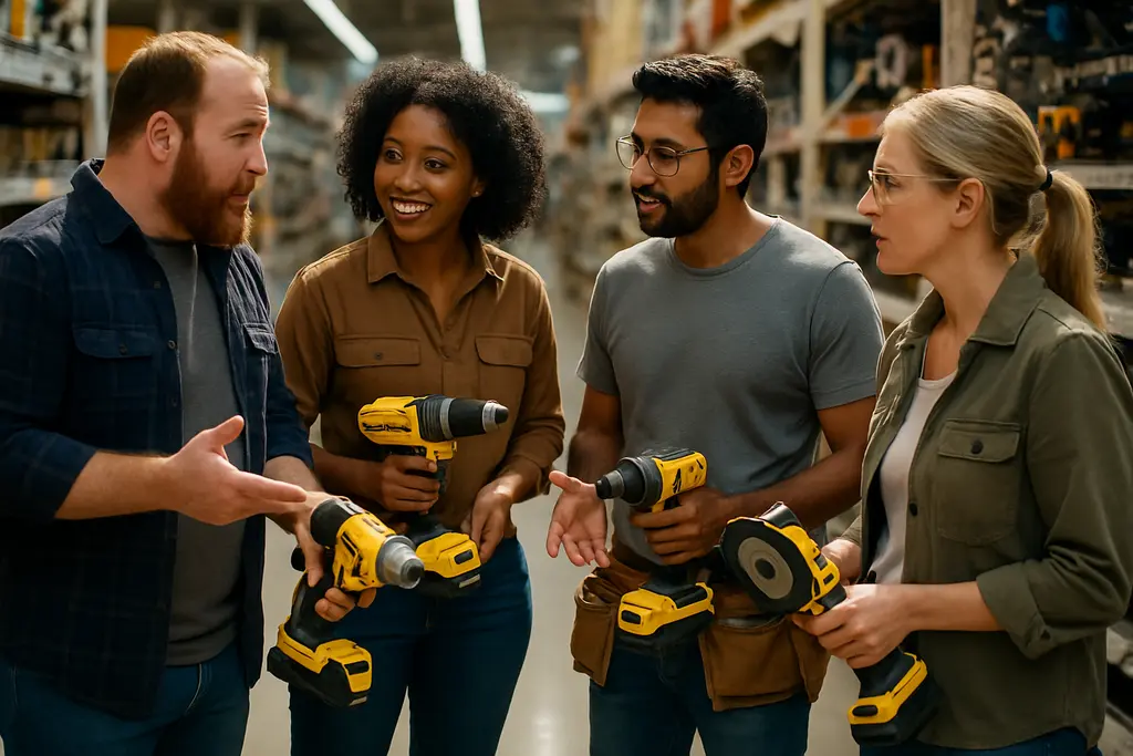 Tool Buying Trends shown with smart home devices and hand tools on a workbench